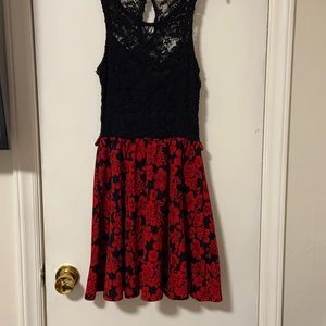 Black with red flower print dress size S